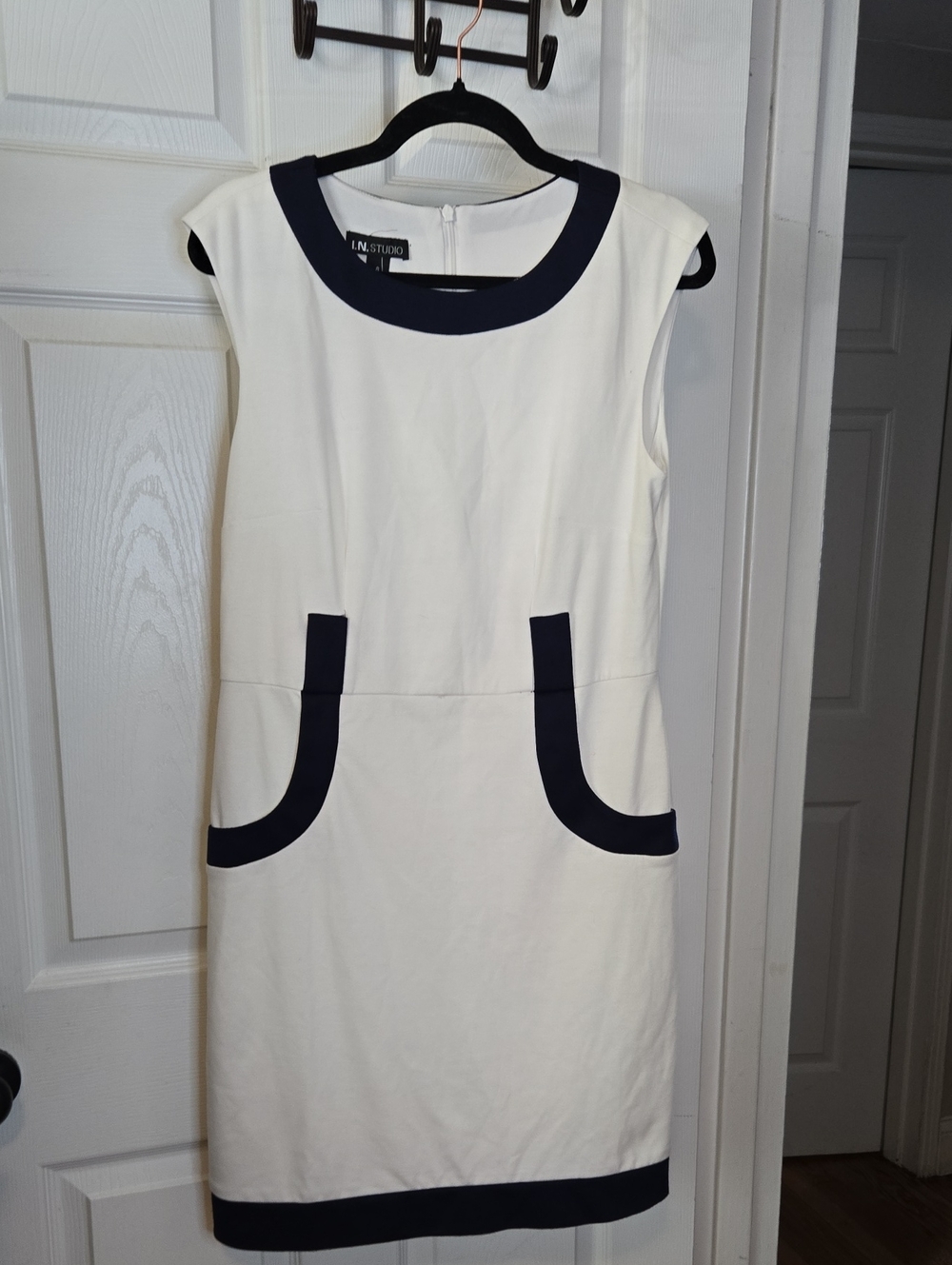 I.N. Studio White Mini Dress with Navy Trim Accents